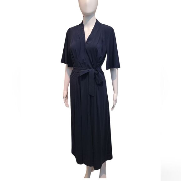 J. McLaughlin Shilow Jersey V-Neck Flutter Sleeve Pleated A-Line Midi Dr… - Picture 2 of 7